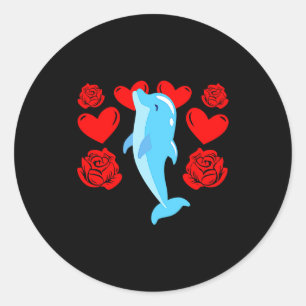 Love Heart Valentines Day Roses Dolphin Boys Kids Classic Round Sticker