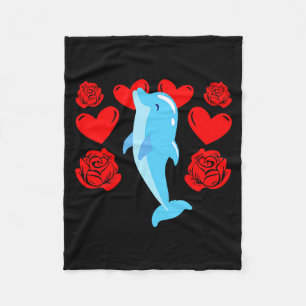 Love Heart Valentines Day Roses Dolphin Boys Kids  Fleece Blanket