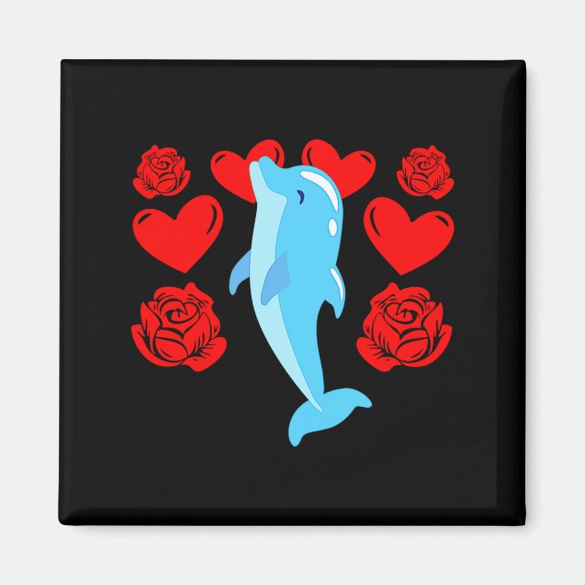 Love Heart Valentines Day Roses Dolphin Boys Kids  Magnet (Front)
