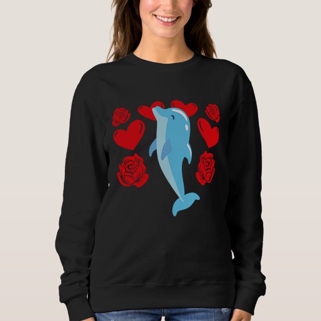 Love Heart Valentine's Day Roses Dolphin Boys Kids Sweatshirt (Front)