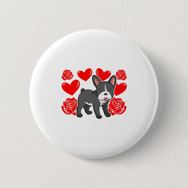 Love Heart Valentines Day Roses French Bulldog Bo  6 Cm Round Badge (Front)