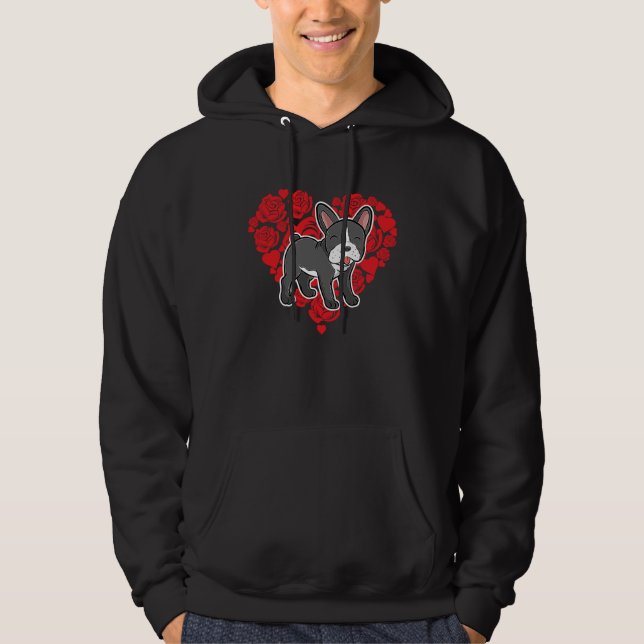 Love Heart Valentine's Day Roses French Bulldog Bo Hoodie (Front)