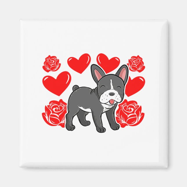 Love Heart Valentines Day Roses French Bulldog Bo  Magnet (Front)