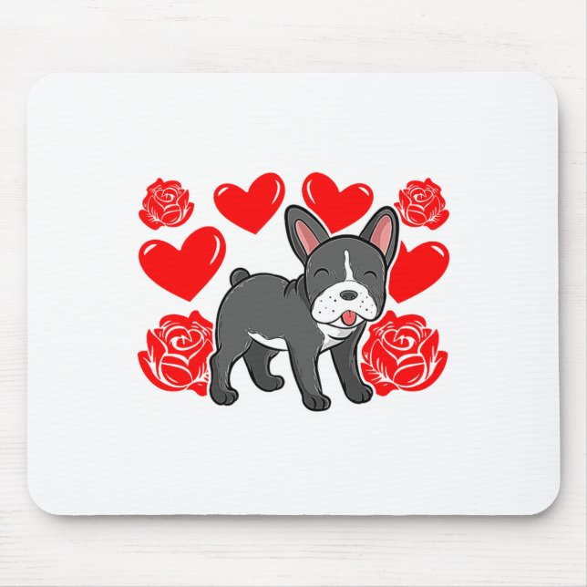 Love Heart Valentines Day Roses French Bulldog Bo  Mouse Pad (Front)
