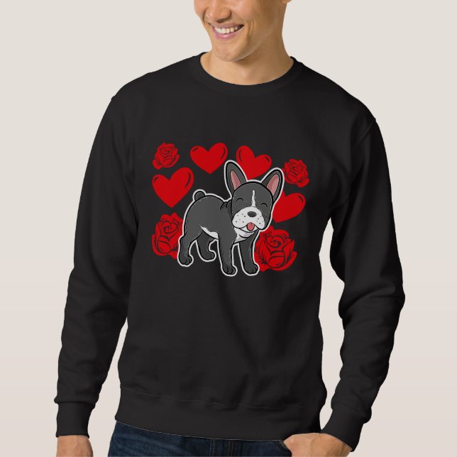 Love Heart Valentine's Day Roses French Bulldog Bo Sweatshirt (Front)
