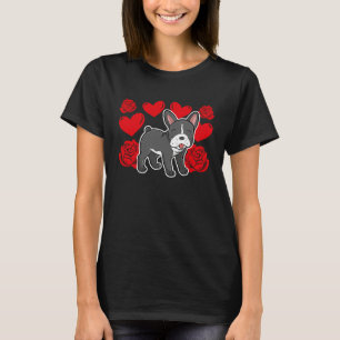 Love Heart Valentine's Day Roses French Bulldog Bo T-Shirt