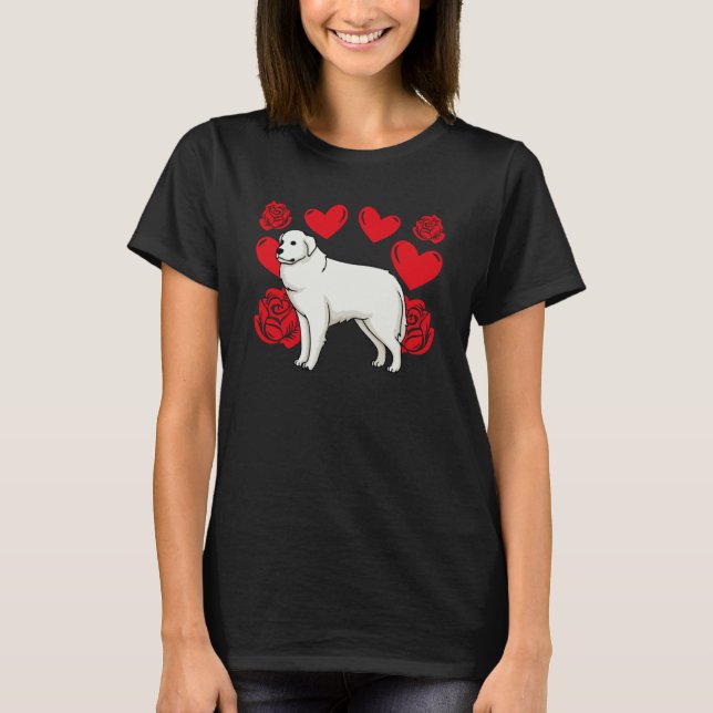 Love Heart Valentine's Day Roses Great Pyrenees Bo T-Shirt (Front)