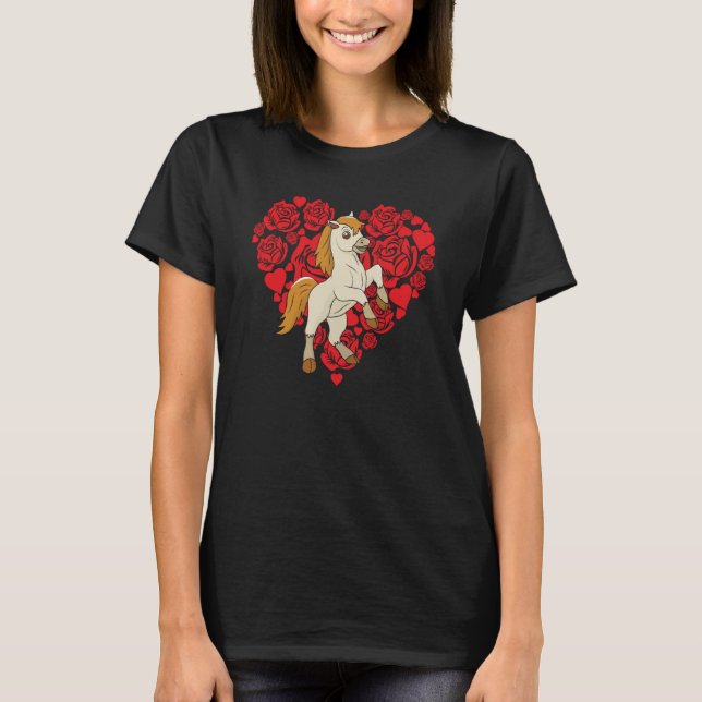 Love Heart Valentine's Day Roses Horse Boys Kids   T-Shirt (Front)