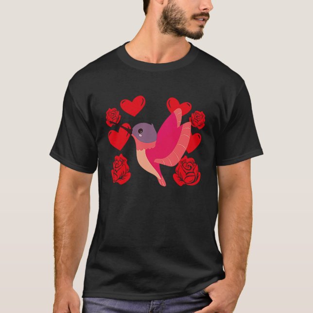 Love Heart Valentine's Day Roses Hummingbird Boys  T-Shirt (Front)