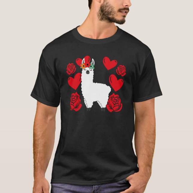 Love Heart Valentine's Day Roses Llama Boys Kids   T-Shirt (Front)