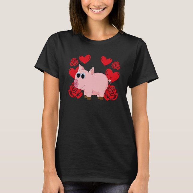 Love Heart Valentine's Day Roses Pig Boys Kids  1 T-Shirt (Front)