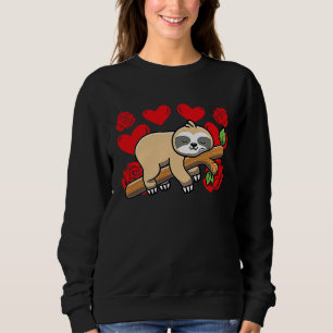 Love Heart Valentine's Day Roses Sloth Boys Kids Sweatshirt