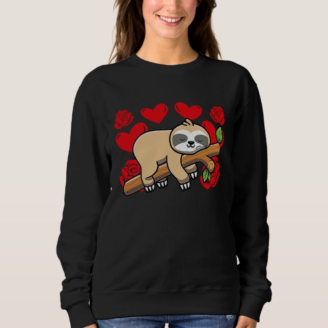 Love Heart Valentine's Day Roses Sloth Boys Kids Sweatshirt (Front)