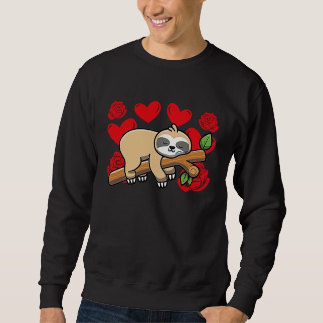 Love Heart Valentine's Day Roses Sloth Boys Kids Sweatshirt (Front)