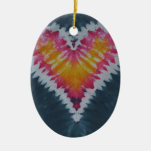Love Heart Valentine's Tie Dye Ceramic Tree Decoration