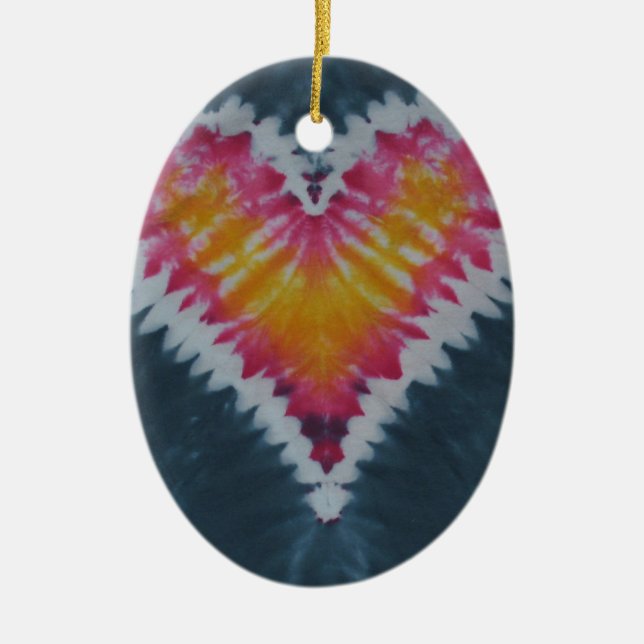 Love Heart Valentine's Tie Dye Ceramic Tree Decoration (Front)