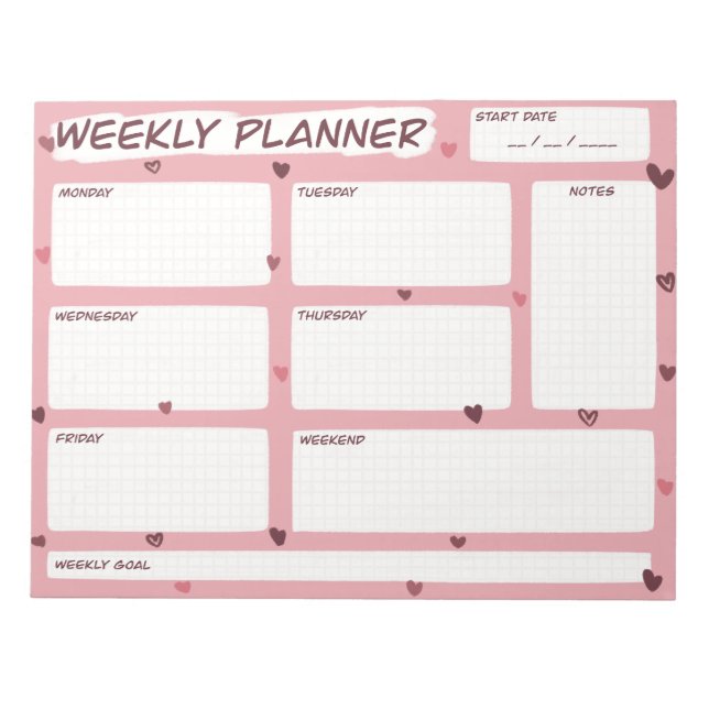 Love Heart Weekly Planner  Notepad (Front)