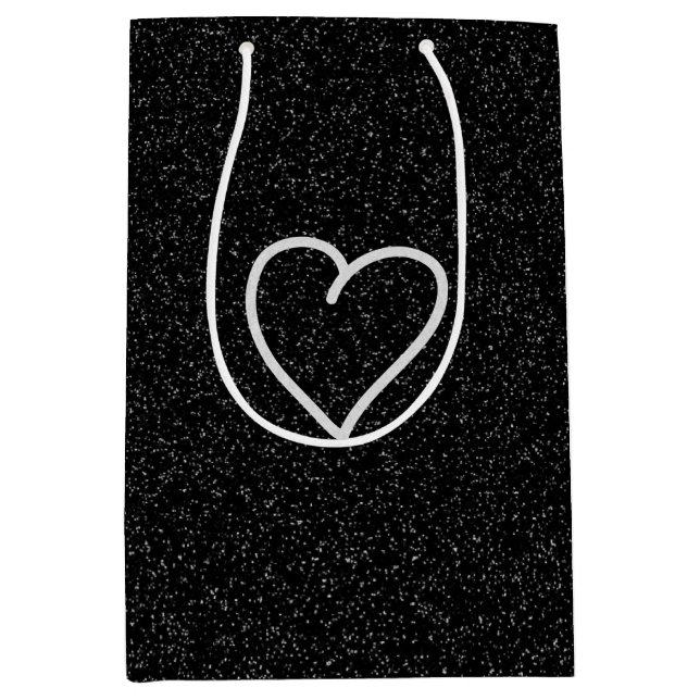 Love Heart White Glitter Valentine's Medium Gift B Medium Gift Bag (Front)