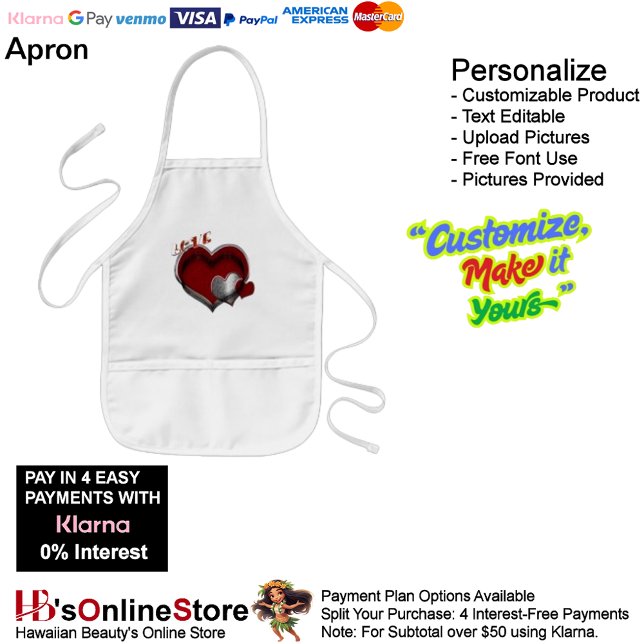 Love Heart White Kitchen Cooking Mess Free  Kids Apron (Love Heart White Kitchen Cooking Mess Free Kids' Apron.)