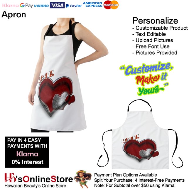 Love Heart White Kitchen Cooking Mess Free Large Apron (Love Heart White Kitchen Cooking Mess Free Large Apron.)