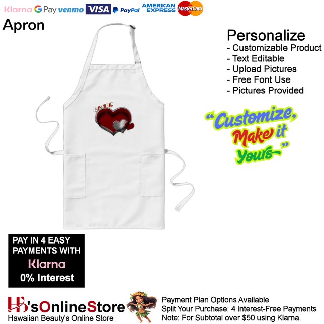 Love Heart White Kitchen Cooking Mess Free  Long Apron (Love Heart White Kitchen Cooking Mess Free Long Apron.)
