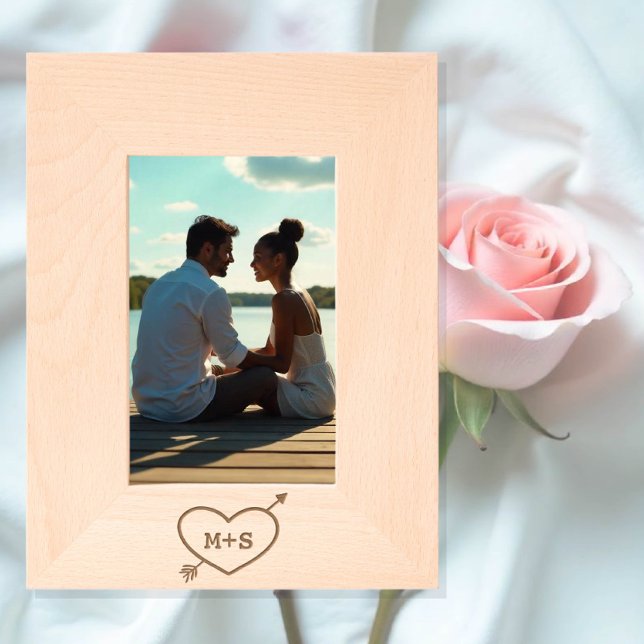 Love heart with arrow & romantic couple initials etched frames (Creator Uploaded)