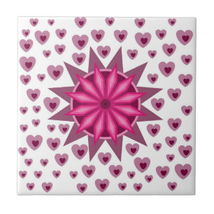 LOVE HEART WITH CREATIVE COLOURFULL FLOWER CERAMIC TILE