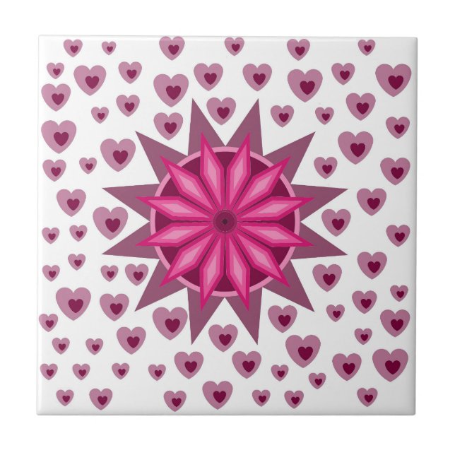 LOVE HEART WITH CREATIVE  COLOURFULL FLOWER CERAMIC TILE (Front)