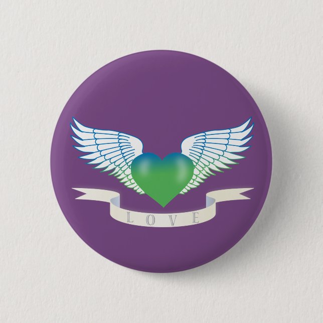 Love heart with wings 6 cm round badge (Front)