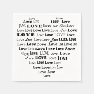 Love Heart Word Cloud - Black and White Napkin
