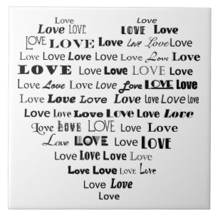 Love Heart Word Cloud - Black and White Tile