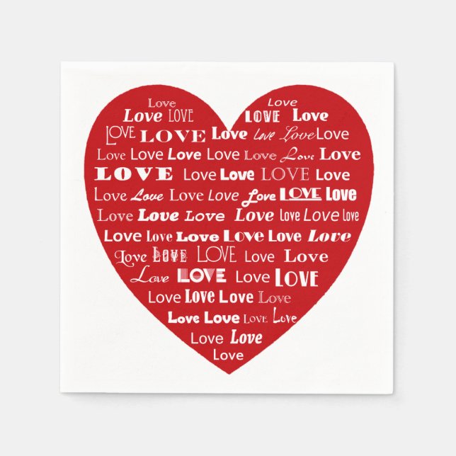 Love Heart Word Cloud - White on Dark Red Napkin (Front)