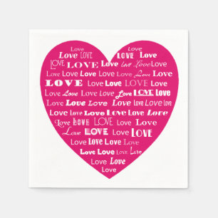 Love Heart Word Cloud - White on Fuchsia Pink Napkin