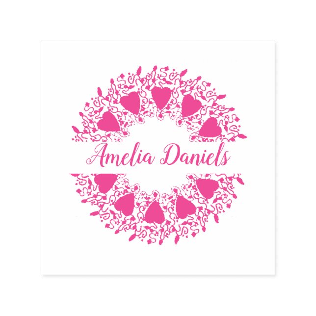 Love Heart Wreath Name Self-inking Stamp (Design)
