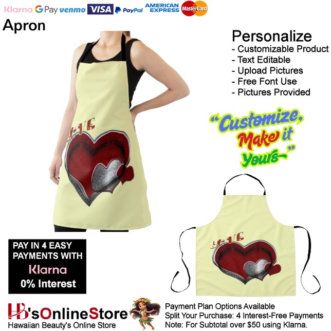 Love Heart Yellow Kitchen Cooking Mess Free Large  Apron (Love Heart Yellow Kitchen Cooking Mess Free Large Apron.)