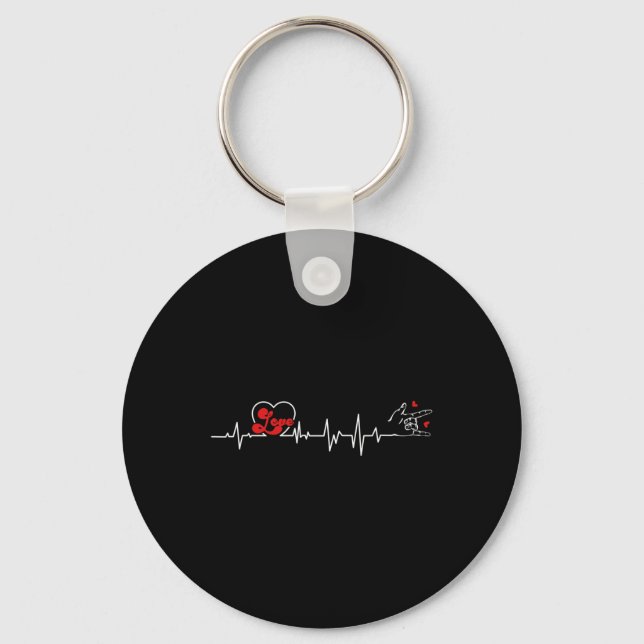 Love Heartbeat Hand Sign Language Hearing Loss Awa Key Ring (Front)