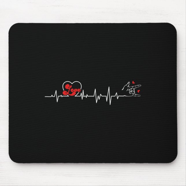 Love Heartbeat Hand Sign Language Hearing Loss Awa Mouse Pad (Front)