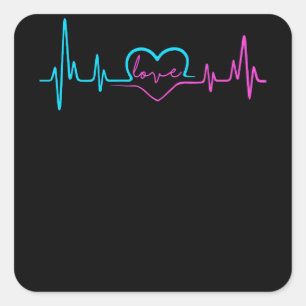 Love Heartbeat Pink And Blue Valentine's Day Square Sticker