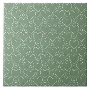 Love Hearts and Polka Dots pattern in Green Ceramic Tile