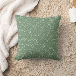 Love Hearts and Polka Dots pattern in Green Cushion