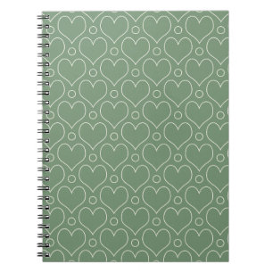 Love Hearts and Polka Dots pattern in Green Notebook