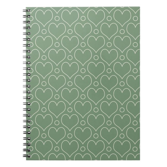 Love Hearts and Polka Dots pattern in Green Notebook (Front)