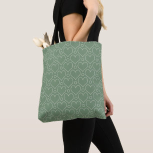 Love Hearts and Polka Dots pattern in Green Tote Bag