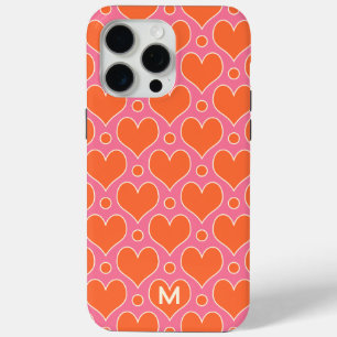 Love Hearts and Polka Dots pattern in Pink, Orange iPhone 15 Pro Max Case