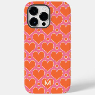 Love Hearts and Polka Dots pattern in Pink, Orange Case-Mate iPhone 14 Pro Max Case