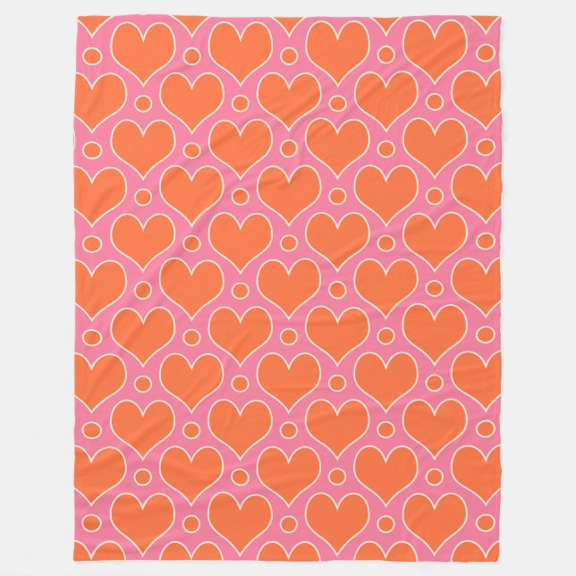 Love Hearts and Polka Dots pattern in Pink, Orange Fleece Blanket (Front)
