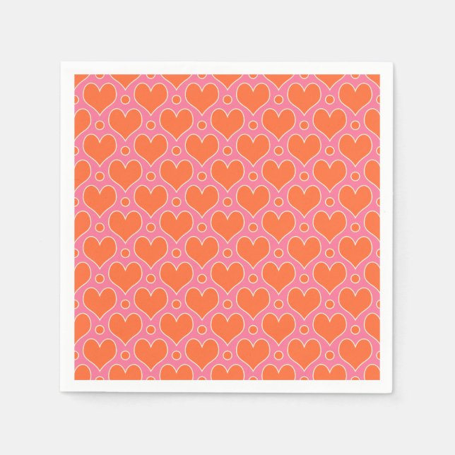 Love Hearts and Polka Dots pattern in Pink, Orange Napkin (Front)
