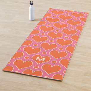 Love Hearts and Polka Dots pattern in Pink, Orange Yoga Mat