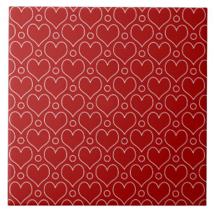 Love Hearts and Polka Dots pattern in Red & White Ceramic Tile