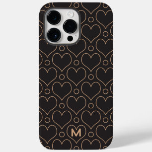 Love Hearts and Polka Dots pattern in Tan & Black Case-Mate iPhone 14 Pro Max Case